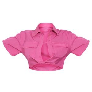 Pink Twist Front Cropped Shirt